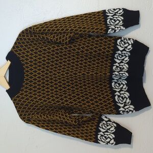 American Pride Vintage Black & Gold Rose Sweater Eclectic Grandpa Funky Quirky L